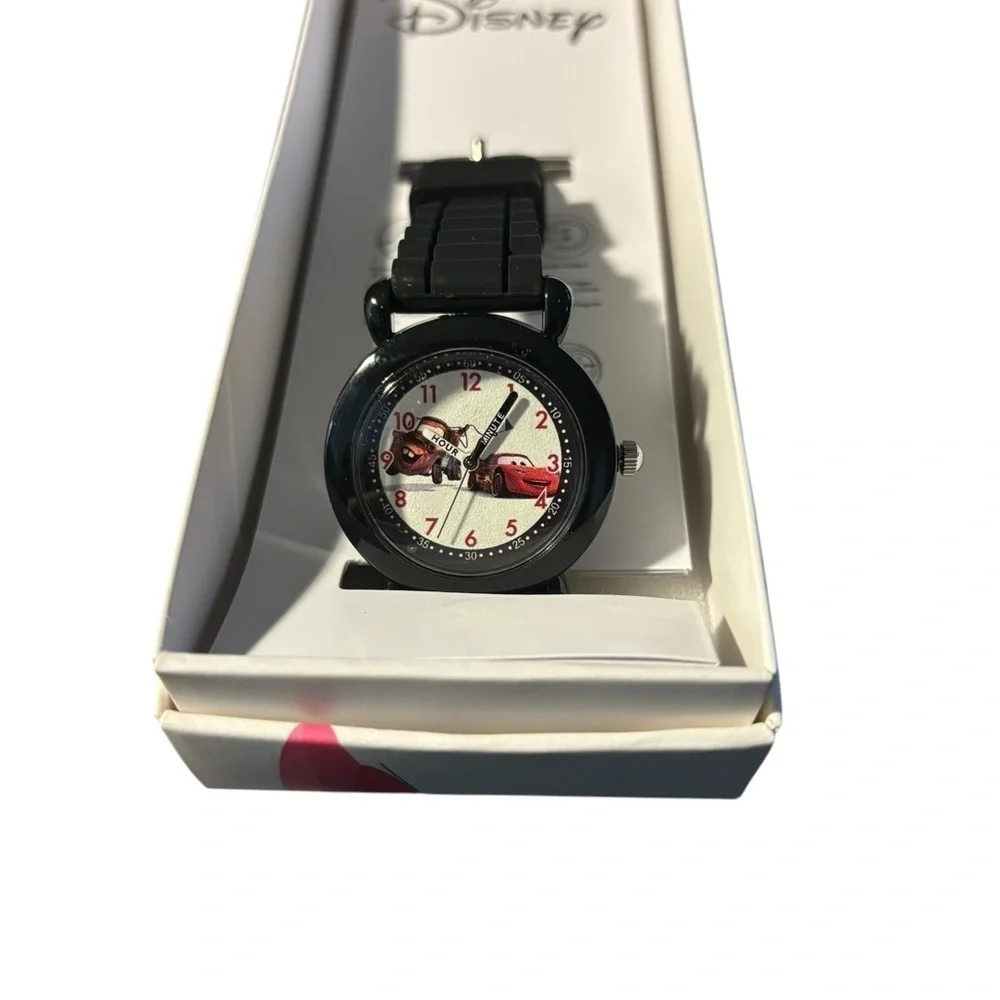 DISNEY Cars Kids' Plastic Time Teacher Analog Quartz Silicone Strap Watch Black